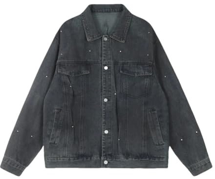 Herren-Jeansjacke mit Farbverlauf, mit Nieten, gespleißten Taschen, High Street Old Wash, Distressed Jeans, blau, XL