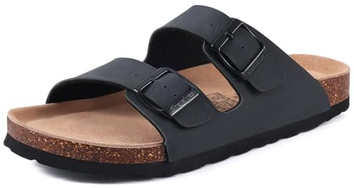 shevalues Women’s Cork Footbed Slide Sandal, Arch Support Summer Outdoor Sandals Mules with Adjustable Buckle Black