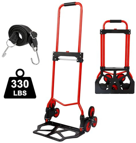 Faltbarer Treppensteigwagen mit 6 Rädern, 150 kg Kapazität, Teleskopgriff und Bungee-Seil, tragbare Sackkarre für Treppen, Umzüge und Lieferungen