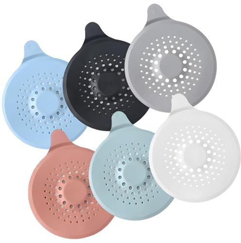 6Pack Hair Catcher for Shower Drain - Silicone Drain Protector with Strong Sucker, Shower & Bath Plug Hair Catcher, Sink Strainer for Kitchen Bathroom Bathtub, 6 Colors