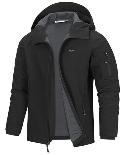 33,000ft Jacke Herren Wasserdichte Atmungsaktiv Softshelljacke - Übergangsjacke Winddichte Regenjacke Wanderjacke mit Kapuze Schwarz L