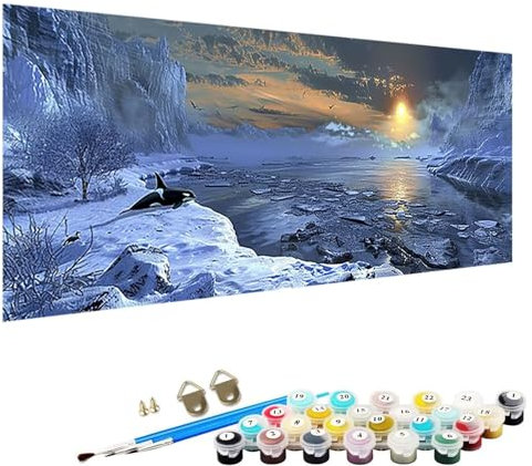 Pintar por Números Adultos, Cuadros para Pintar por Números, DIY Pintura por Números, Nieve Kit de Pintura al óleo de Lienzo Pinceles, Pigmento Acrílico, 50x100cm MontañA Pintura Numeros Adultos 2-X-T