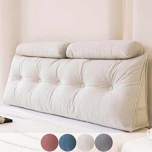 Großes bequemes Keilkissen für Bett und Sofa, 200 cm, waschbarer Bezug, ideal zum Lesen, Weiß