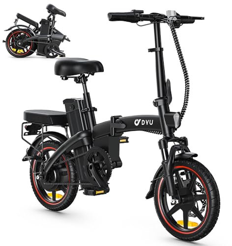 DYU A5 Electric Bike, 14 Portable Electric Bike, 48V 7.5AH Removable Battery,60KM Max Range, Folding Ebike with LCD Display, Remote Control,Shock Absorption System,Dual Disc Brakes,for Adults/Teens
