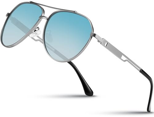 Sonnenbrille-Herren-Damen-Polarisiert-Metallrahmen-Unisex-UV400-Schutz-Klassische Ultraleichte für Fahren,Angeln,Laufen & Outdoor(Gun Rahmen Blau))