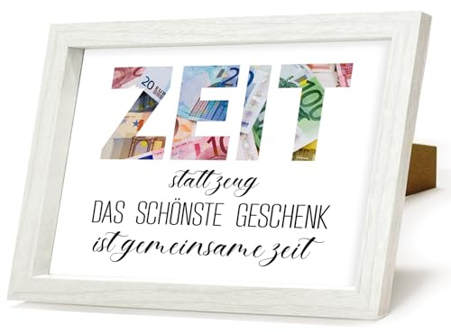 Zeit statt Zeug Geldgeschenke, Geldgeschenk Bilderrahmen, Geldgeschenke Geburtstag Verpackung, Lustige Wunscherfüller Geschenke für Geburtstag Hochzeit Jugendweihe Reisen Weihnachten Konfirmation