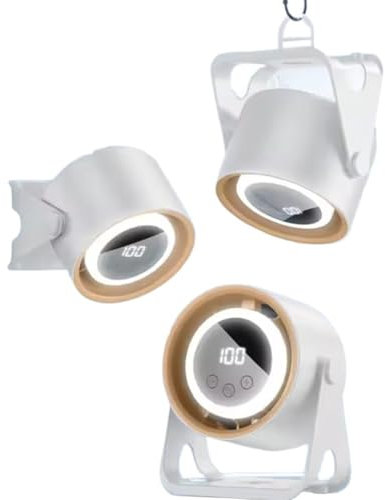 2-in-1 USB Rechargeable Desk Fan with Built-In Night Light – Mini Portable Fan with LED Display, 100-Speed Settings, Long Battery Life & 3-in-1 Mount – Ideal for Home, Camping, Travel (White)