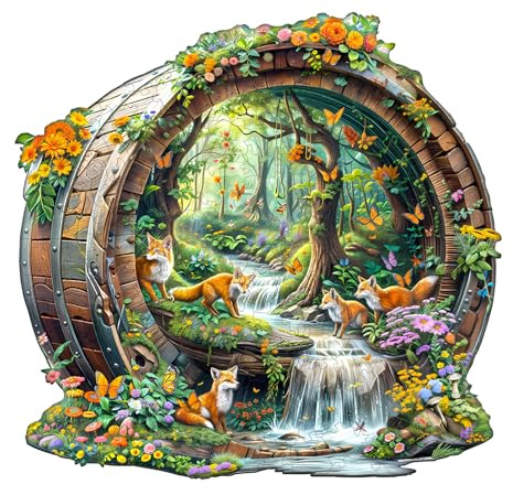 Blumuze Holzpuzzle Erwachsene, Fröhliche Fuchse Holz Puzzle, Holzpuzzle Einzigartige Tierform Puzzleteile,Puzzles aus Tierteilen, Puzzle Holz Erwachsene 14+ mit Holzbox 100 Stück(S-21.5 * 20.6cm)