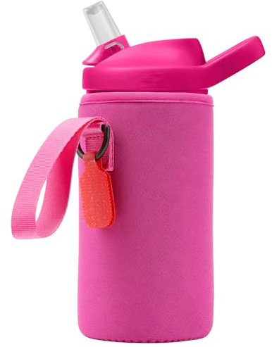 Linkidea Water Bottle Sleeve Compatible with CamelBak Eddy+ Tritan 14oz, Steel 12oz Kids Bottle, Waterbottle Holder Bag with Name Tag, Rose Red