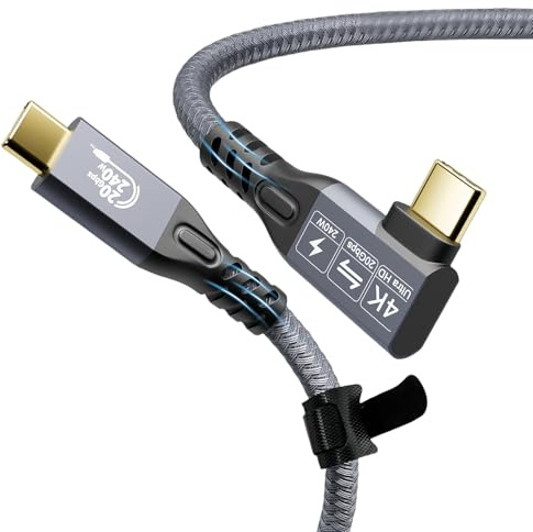 20Gbps USB 3.2 Gen2 Cable, 240W Type-C Fast Charge, 90° Right Angle Data Transfer Cable 1M, 4K@60Hz Video Output Compatible with Thunderbolt 3/4, iPhone 16, MacBook, Dell Monitor, SSD