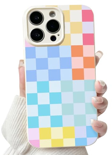 NITITOP for iPhone 15 Pro Max Case Cute Checkered Pattern, Blue Colorful | for Women Girls Men, Aesthetic Checkerboard Design, Soft TPU Shockproof Cover, Trendy Slim Fit Design, Full Camera Protection