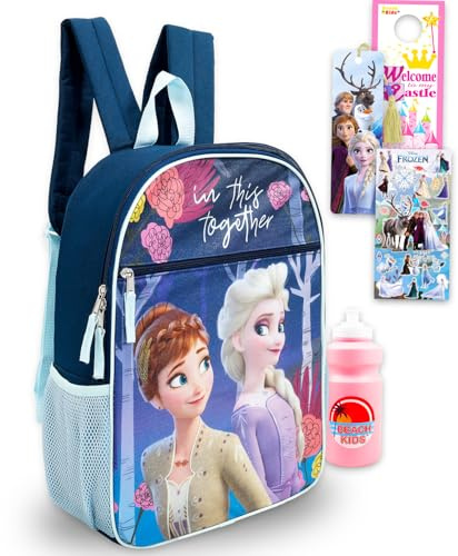 Disney Frozen Backpack for Girls - Bundle with 16 Elsa and Anna Backpack, Water Bottle, Stickers, and More | Disney Frozen School Bag for Kids