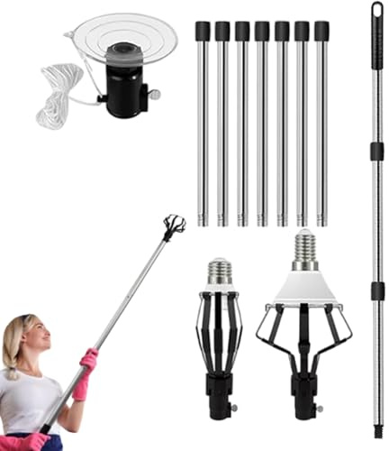 Ranley Lampenwechsel für hohe Decken - 4 m langes Werkzeug zum Entfernen von Lampen mit Zange und | Teleskop-Lampenwechsel für Innenräume Wohnkronleuchter zu Hause öffentliche Plätze Decken - Für