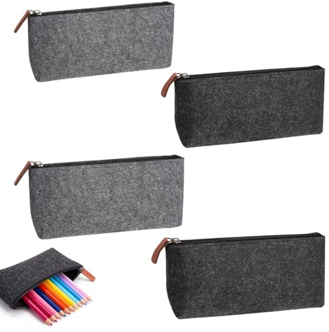 DAWRIS 4 Stück Filz Mäppchen 22x11 cm - Federmäppchen mit Reißverschluss, multifunktionale Kosmetiktasche Filz und Briefpapier Beutel, Stifte Etui für Stifte, Bleistifte und Leuchtmarker