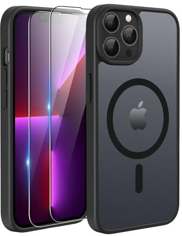 TQIAHF Cover Custodia Magnetica per iPhone 13 Pro Max, Nero | 2 Pellicola Vetro Temperato Protezione Schermo Compatibile con Magsafe Militare Antiurto Sottile Opaca Telefono Case