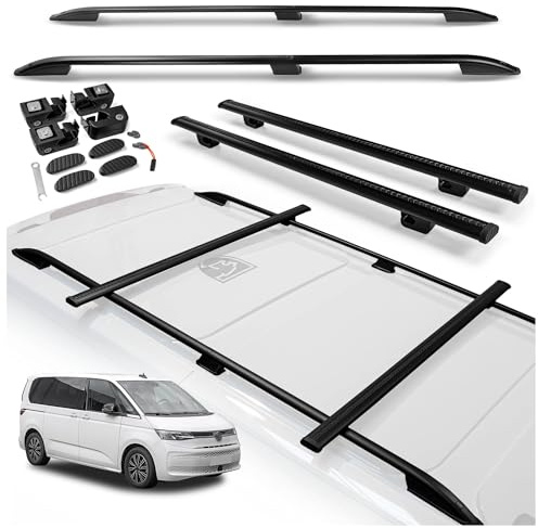 CHROMEMASTER | Dachreling und Dachträger Set Kompatibel mit VW Multivan T7 L2 LANG 2021+ | Spezielles Set für den Transport von Ladung, Dachbox, Dachplattform und Ausrüstung auf dem Autodach