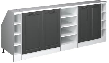 Vicco Küchenschrank für Dachschrägen R-Line, Anthrazit Landhaus, 210 cm 5er Set Schrankkorpuss 60 cm Tiefe, geeignet für schräge Wände und Variable Küchenmontage