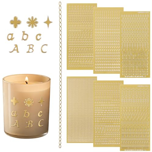 12 Blätter Wachsbuchstaben für Kerzen Buchstaben Kerzenaufkleber | Gold Buchstaben Aufkleber mit Groß Und Kleinbuchstaben Zahlen Symbolen für Kommunionkerze Bastelset Hochzeit Verzieren