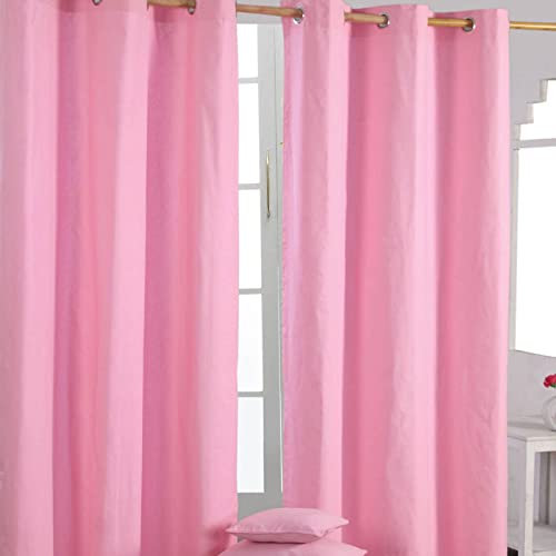 HOMESCAPES Pink Eyelet Curtain Pair 137cm (54) Wide x 228cm (90) Drop Plain Heavy Unlined Curtains