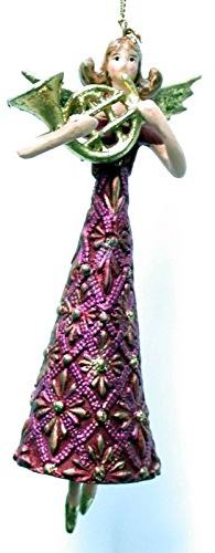 crafts & design Engel mit Horn, Deko Hänger mit Verzierungen, Christbaumschmuck, rot, Gold, 15 cm