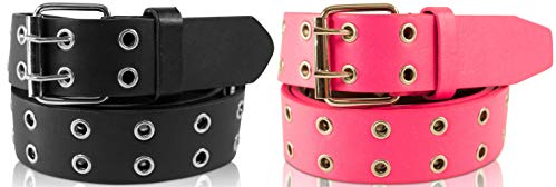 SCAMODA Nietengürtel im 2er Set mit Doppel-Lochnieten, Ösen und Dornschließe für Damen und Herren (Schwarz/Pink - 115/BW100 - Br. 3,5cm)