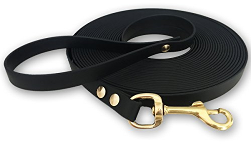 Schleppleine 9mm aus Beta BioThane® 5 Meter lang in Schwarz mit Handschlaufe und Messingkarabiner