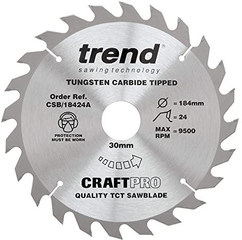 Trend Wood Circular Saw Blade, 184mm Diameter, 30mm Bore, 24 Teeth, 2.6mm Kerf, +15° Hook, TCT, Medium Finish, CSB/18424A