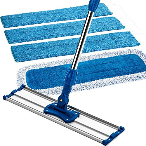 Zflow Professional Microfiber Mop 42cm - Commercial Stainless Steel Handle With Microfibre Dust Pad + 3 Microfiber Wet Pads