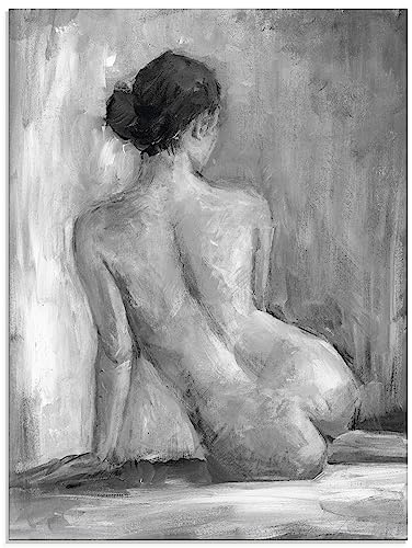ARTland Wanddeko Glasbilder Wandbild Glas Bild einteilig 60 x 80 cm Liebe Erotik Frau Malerei Grau Figur in schwarz & weiß T0DN