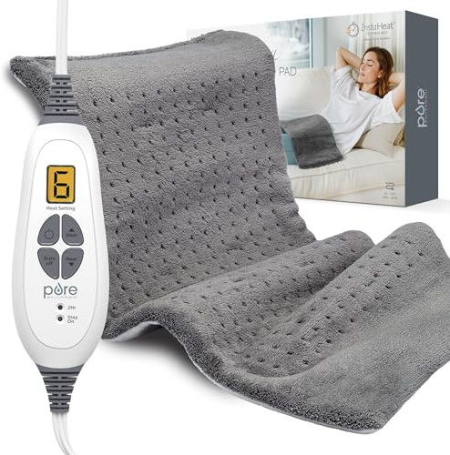 Pure Enrichment® PureRelief® XL Heating Pad - 12 x 24 Electric Heating Pad for Back Pain & Cramps, 6 Heat Settings, Soft Machine Wash Fabric, Auto-Off & Moist Heat (Charcoal Gray)