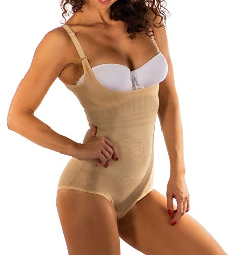 RIEMTEX Shapewear Damen Mieder Body stark figurformender Shaper Bauch weg Effekt Brustfreier Formbody Shapeware Unterwäsche Schwarz Beige