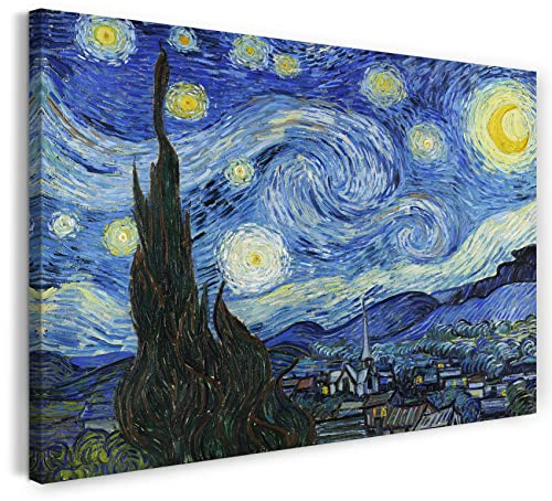 Printed Paintings Hochwertiges Leinwandbild auf Keilrahmen (120x80cm): Vincent Van Gogh - Die Sternennacht (1889)
