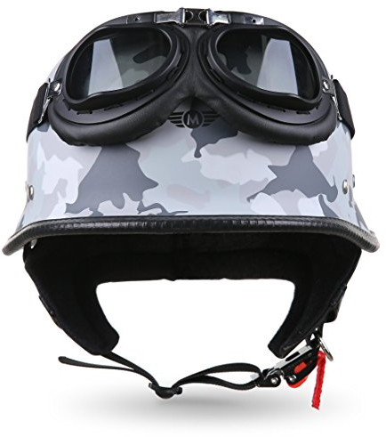 Moto Helmets® D33-Set „Army Snow“ · Brain-Cap · Halbschale Jet-Helm Motorrad-Helm Roller-Helm Scooter-Helm Bobber Mofa-Helm Chopper Retro Cruiser Vintage Pilot Biker Helmet Brille · XXL (63-64cm)