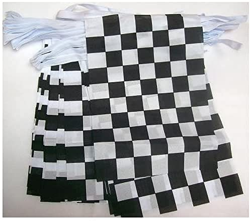AZ FLAG - Guirlande Drapeau Damier noir et blanc - 12 Mètres Avec 20 Drapeaux À Damiers - Course Automobile - Formule 1 De 45x30 cm - Fanions 100% Polyester - 200g