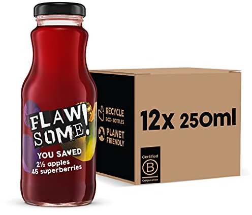 Flawsome! Apple & Superberry 12x250ml - Cold-Pressed Juice - No Added Sugar Pressed Apple & Superberry Juice – 100% Natural Pure Juice with No Sweeteners – Craft Vegan Juice Not from Concentrate