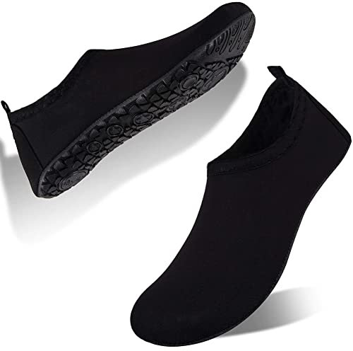 FELOVE Badeschuhe Wasserschuhe Strandschuhe Surfschuhe Barfuß Schuhe,Breathable Schwimmschuhe Hausschuhe Yoga Schuhe für Wassersport für Damen Herren, Schwarz.CH 38/39