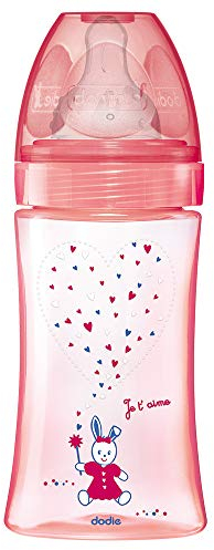 Dodie - Biberon Anti-Colique Initiation+, Rose Licorne, 270ml, 0-6 mois, Tétine Ronde, Débit 2