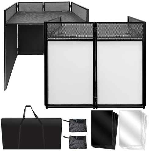 AxcessAbles ES-01 Portable DJ Event Podium, Standing Desk w/Carrying Case, Removable Black/White Light Projection Scrims. Wedding, Church, Special Events, Trade Show, DJ Facade. Standing Height.