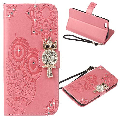 IMEIKONST Case for iPhone 8 Plus Owl Glitter Embossed Sparkly Gems Shockproof PU Leather Wallet Flip Stand Card Slots Magnetic Silicone Bumper Folio Cover for iPhone 8 Plus / 7 Plus Owl Pink YK