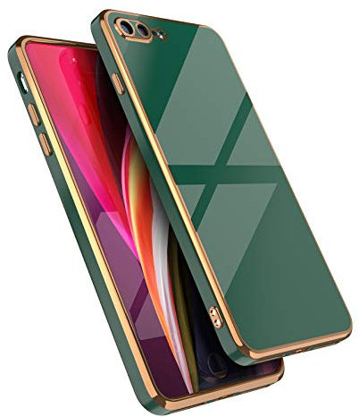 EYZUTAK Case for iPhone 7 Plus iPhone 8 Plus, Electroplated Solid Color Case Slim Flexible Soft TPU Bumper Shockproof Protective Durable Cover with Camera Protection - Dark Green
