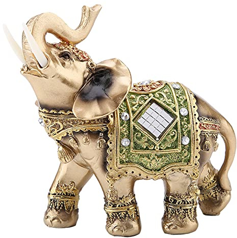 cersalt Feng Shui Elefant, Elefantenstatue, Haltbarkeit Harz Lucky Feng Shui Elefantenstatue für Office Home(Green Tuba)