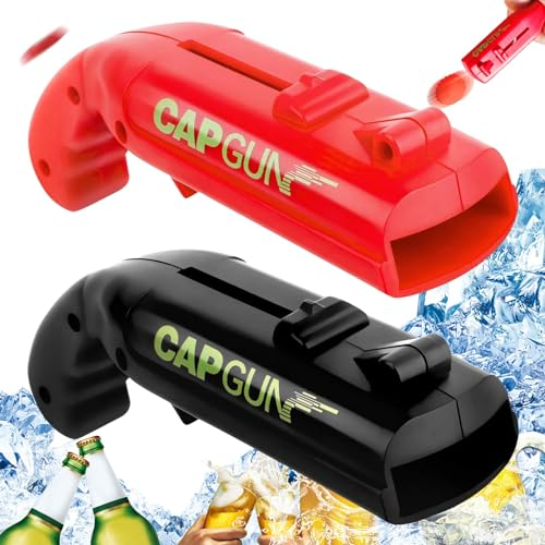 2 Piezas Abridores de Tapas de Botella de Pistola de Tapa, Abrebotellas En Forma de Pistola, Lanzador Abridor de Botellas, para El Juego de Beber de Fiesta En El Bar En Casa (Negro y Rojo)