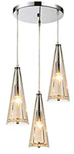 VOMI Pendelleuchte Glas Modern Esszimmer Hängelampe 3 Flammig E14 Hoehenverstellbar Kristall Kronleuchter Kegel Lampenschirm Schlafzimmer Lampe Geeignet Für Restaurant Wohnzimmer
