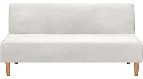 BXFUL Samt Sofabezug ohne Armlehnen 3 Sitzer Stretch Couchbezug Elastischer Abdeckung Husse für Sofabett Sofaüberzug Armless rutschfest (Elfenbein)