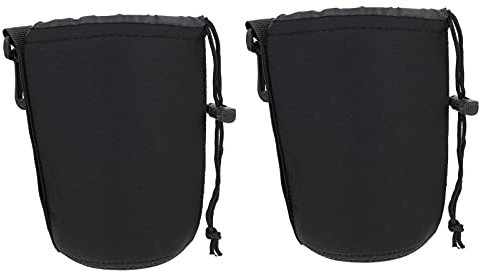 Milisten Neoprene Camera Lens Pouch: 2Pcs Lens Bags Small Drawstring Storage Bag for Camera Lens Black Size L