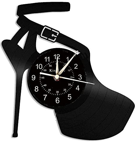 Smotly Vinyl Wanduhr, klassische schwarze High Heel Design Wanduhr, Mode Kunst Wanduhr Schuhgeschäft kommerzielle Logo Damen Geschenk (ohne Licht)