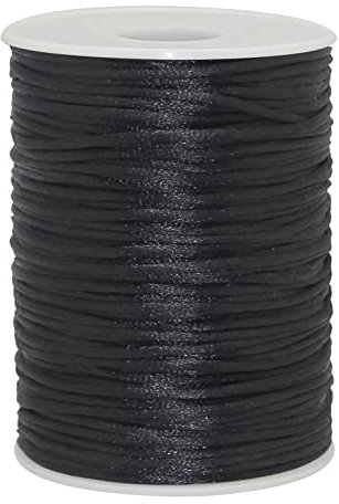 YEQIN 2mm x 100 Yards Quality Rattail Nylon Satin Cord Roll, Kumihimo Rattail, Chinese Knot (Black)
