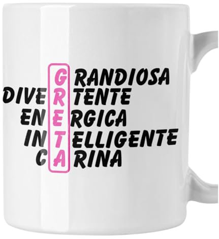 bubbleshirt Tazza Mug divertente con nome Greta e aggettivi simpatici Idea Regalo Compleanno Natale in ceramica
