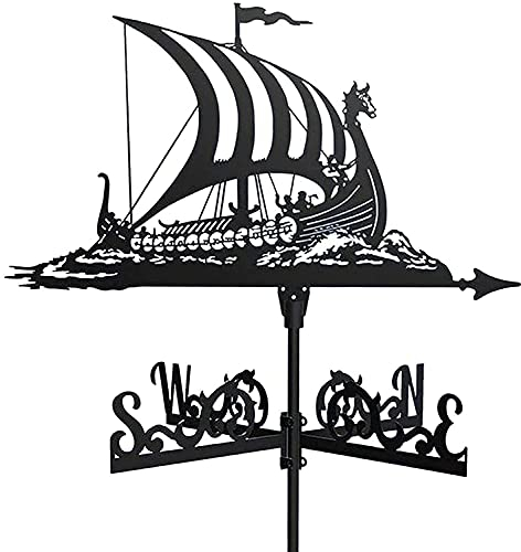 Girouette de Jardin Exterieur Métal Weatherervane avec Battleship Ornement, Vaane Météo Navire De Voilier Weathercock Direction du Vent for Maison Jardin Girouette Anemometre
