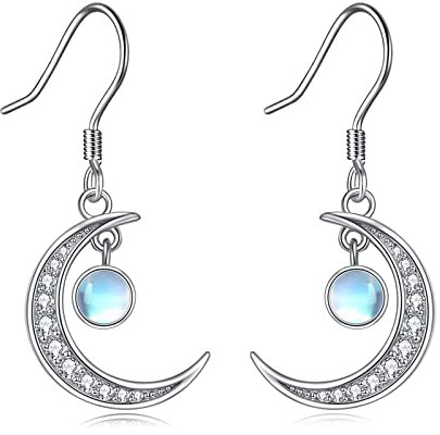 Damen Halbmond Mond Ohrringe Sterling Silber Mondstein Halb Mond Ohrringe Schmuck Geschenke für Damen Teenager Mädchen